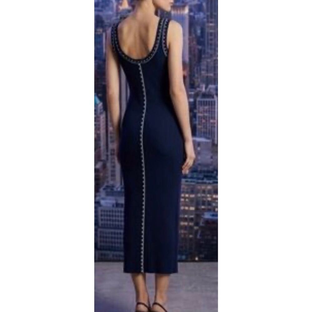 House of Harlow 1960 Navy Ribbed Knit Dress Medium White Stitching REVOLVE